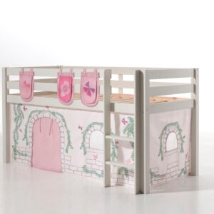 KINDERBETT Karolina 210x114x106 Massivholz Weiß Textilset Burg 3 Holz 58aufmkessel Möbel > Betten > Hoch- und Etagenbetten > Hochbetten Weiß