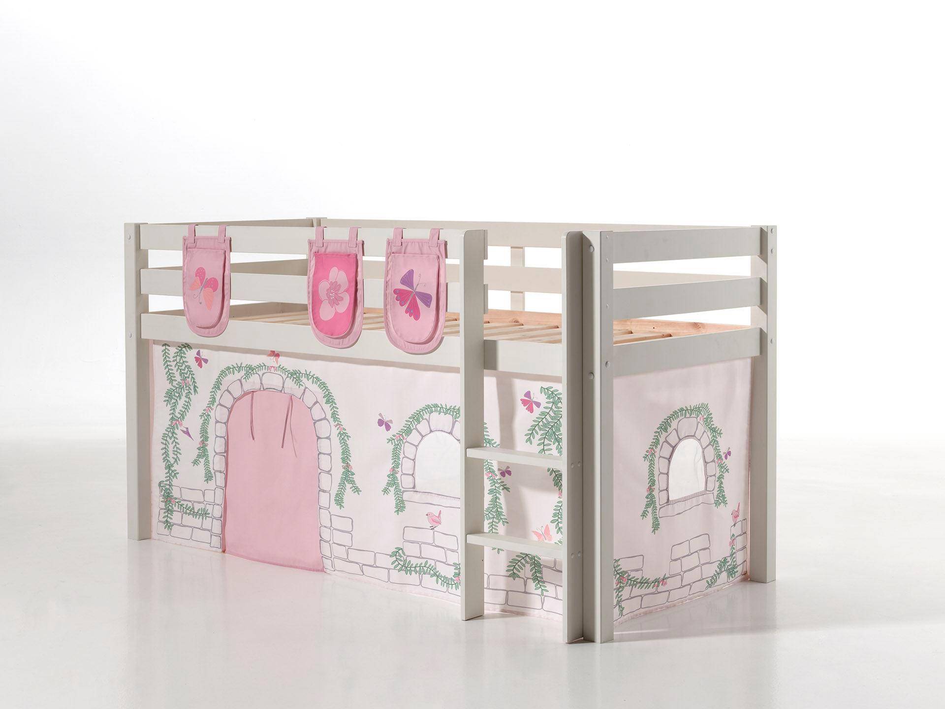 KINDERBETT Karolina 210x114x106 Massivholz Weiß Textilset Burg 3 Holz 58aufmkessel Möbel > Betten > Hoch- und Etagenbetten > Hochbetten Weiß