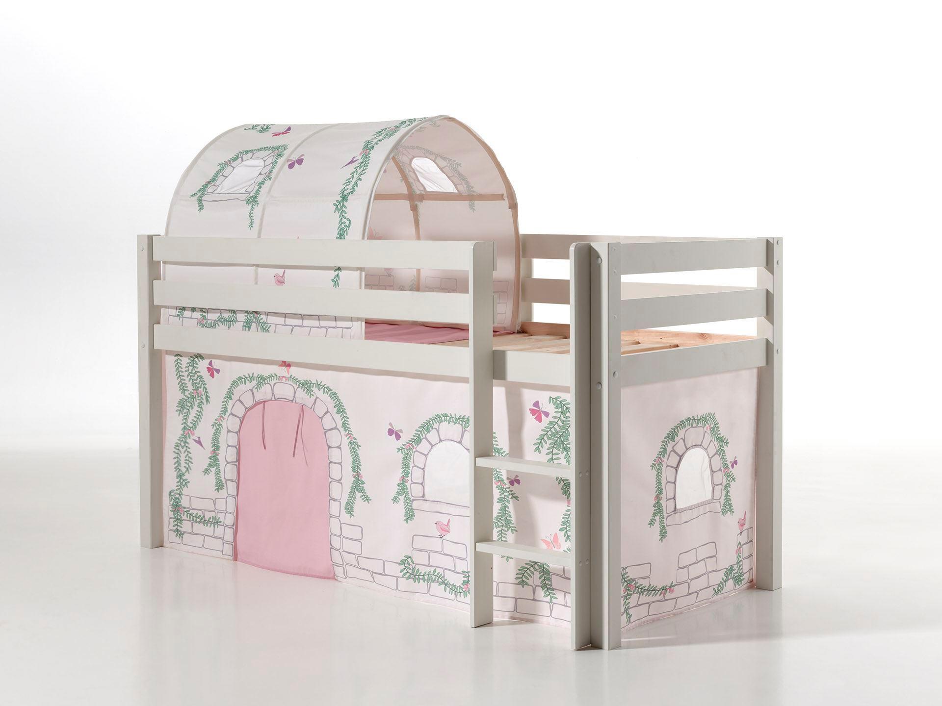 KINDERBETT Karolina 210x114x106 Massivholz Weiß Textilset Burg 2 Holz 58aufmkessel Möbel > Betten > Hoch- und Etagenbetten > Hochbetten Weiß