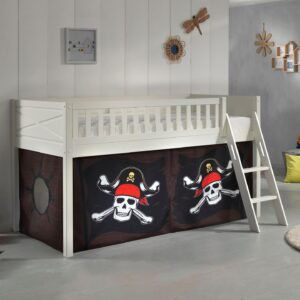 wohnli-moebel-suche-800001042866-1 KINDERBETT Karyl 208x114x135 Massivholz Weiß Textilset Caribian Pirate Holz 58aufmkessel Möbel > Betten > Hoch- und Etagenbetten > Hochbetten Weiß