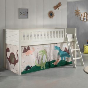 wohnli-moebel-suche-800001042870-1 KINDERBETT Karyl 208x114x135 Massivholz Weiß Textilset Dino Holz 58aufmkessel Möbel > Betten > Hoch- und Etagenbetten > Hochbetten Weiß