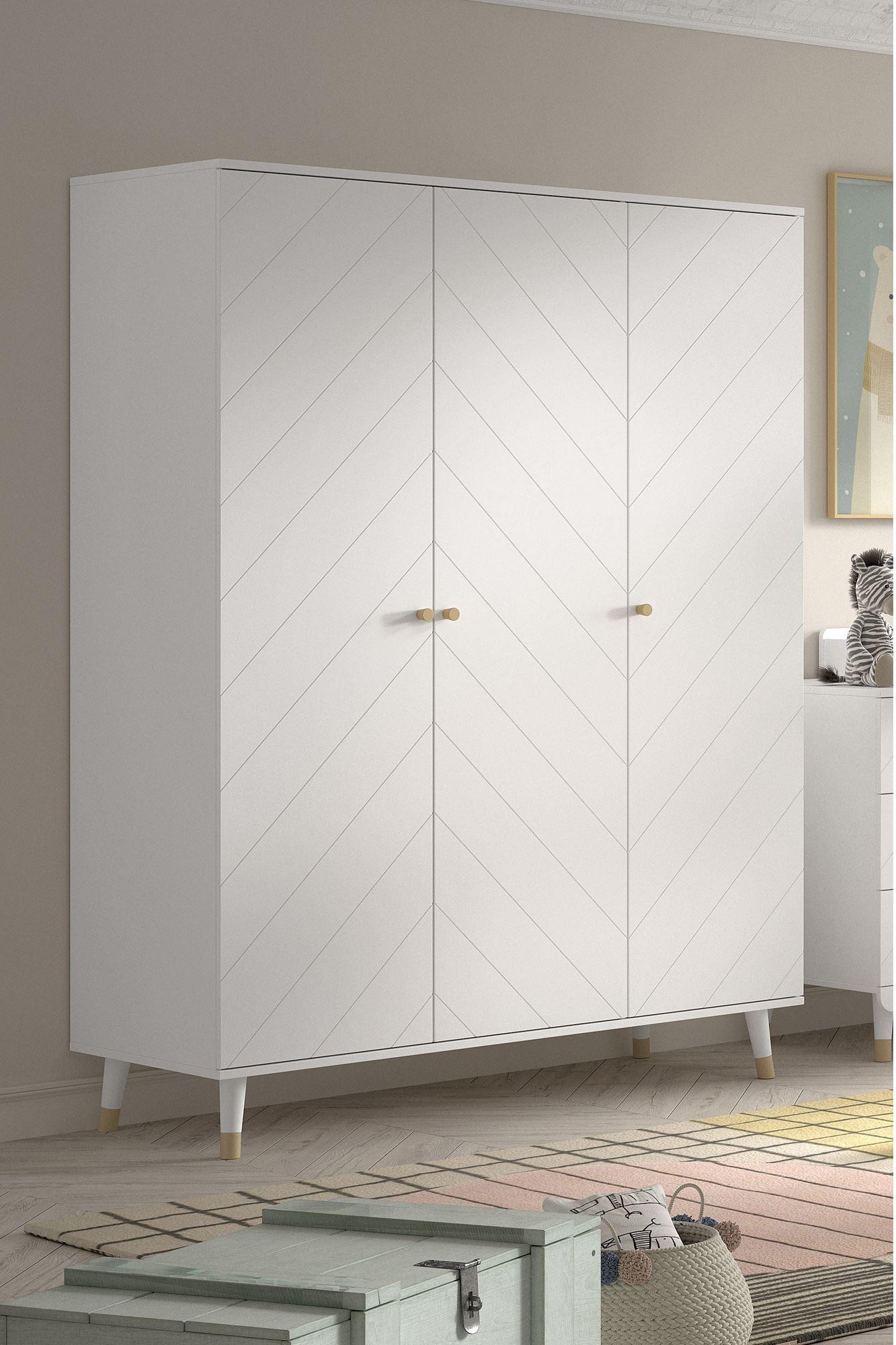 KLEIDERSCHRANK Kamillah 150x59x200 mit 3 Türen aus MDF in Satin Weiß Holzwerkstoff 58aufmkessel Möbel > Schränke > Kleiderschränke Weiß