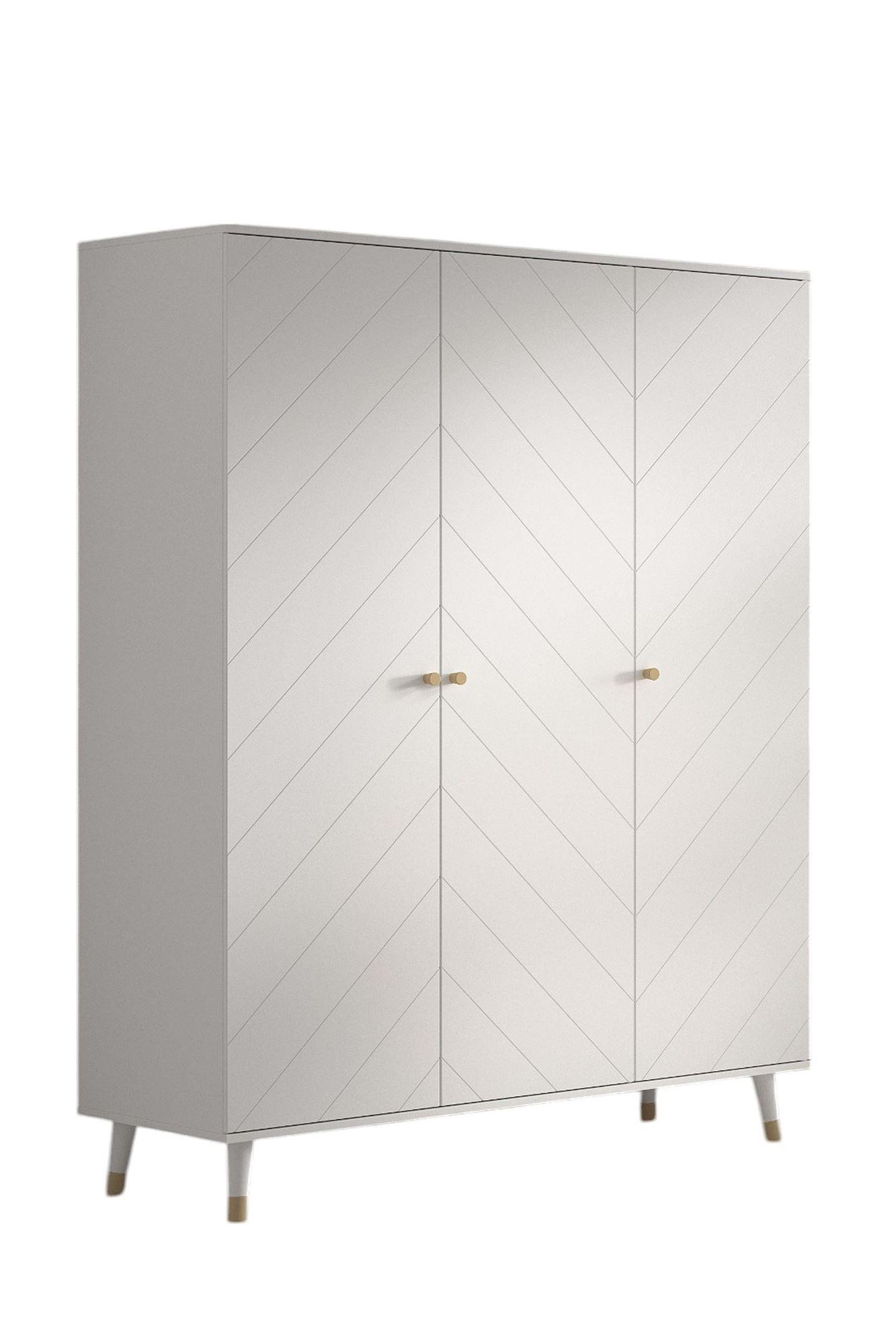 Wohnli Möbelsuche - KLEIDERSCHRANK Kamillah 150x59x200 mit 3 Türen aus MDF in Satin Weiß