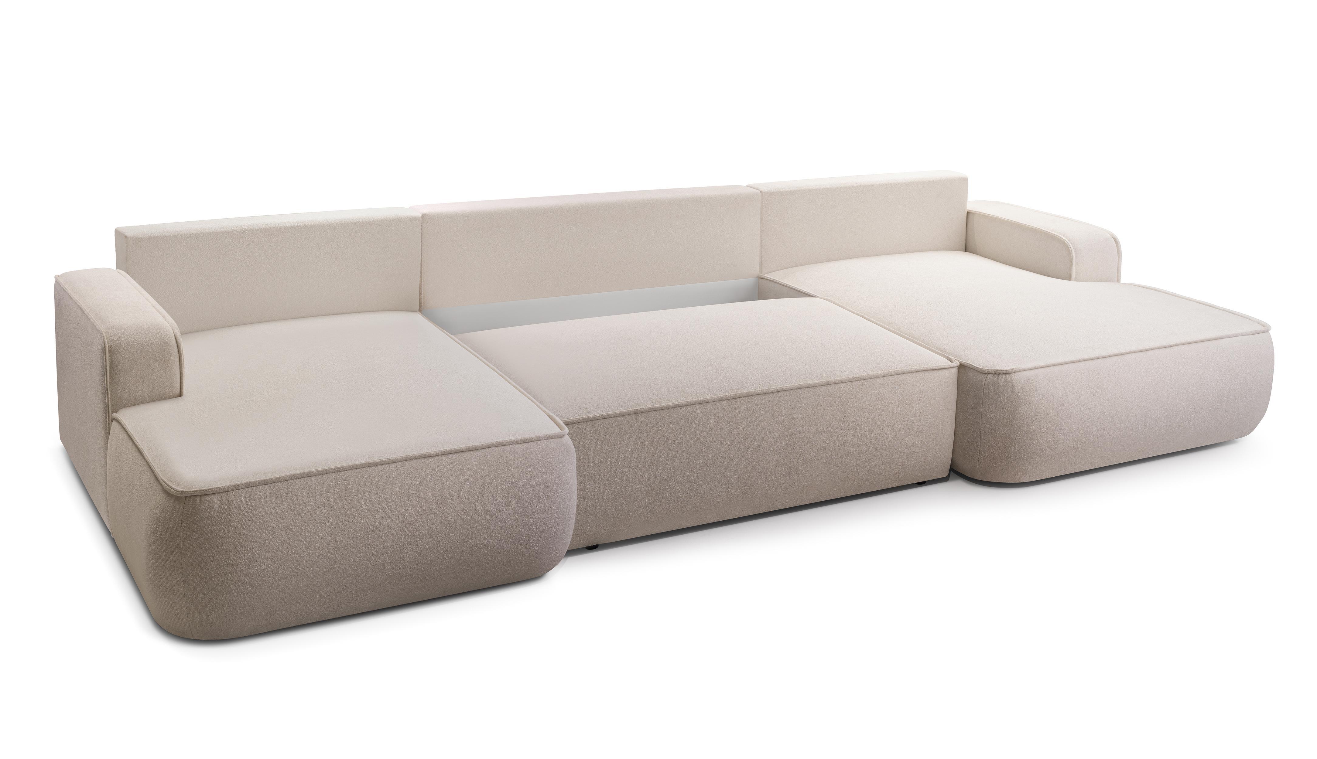 WOHNLANDSCHAFT Ablia Creme 364/168/87 cm mit Schlaffunktion Textil AX Living Möbel > Sofas & Couches > Wohnlandschaften > Wohnlandschaften U-Form Weiß