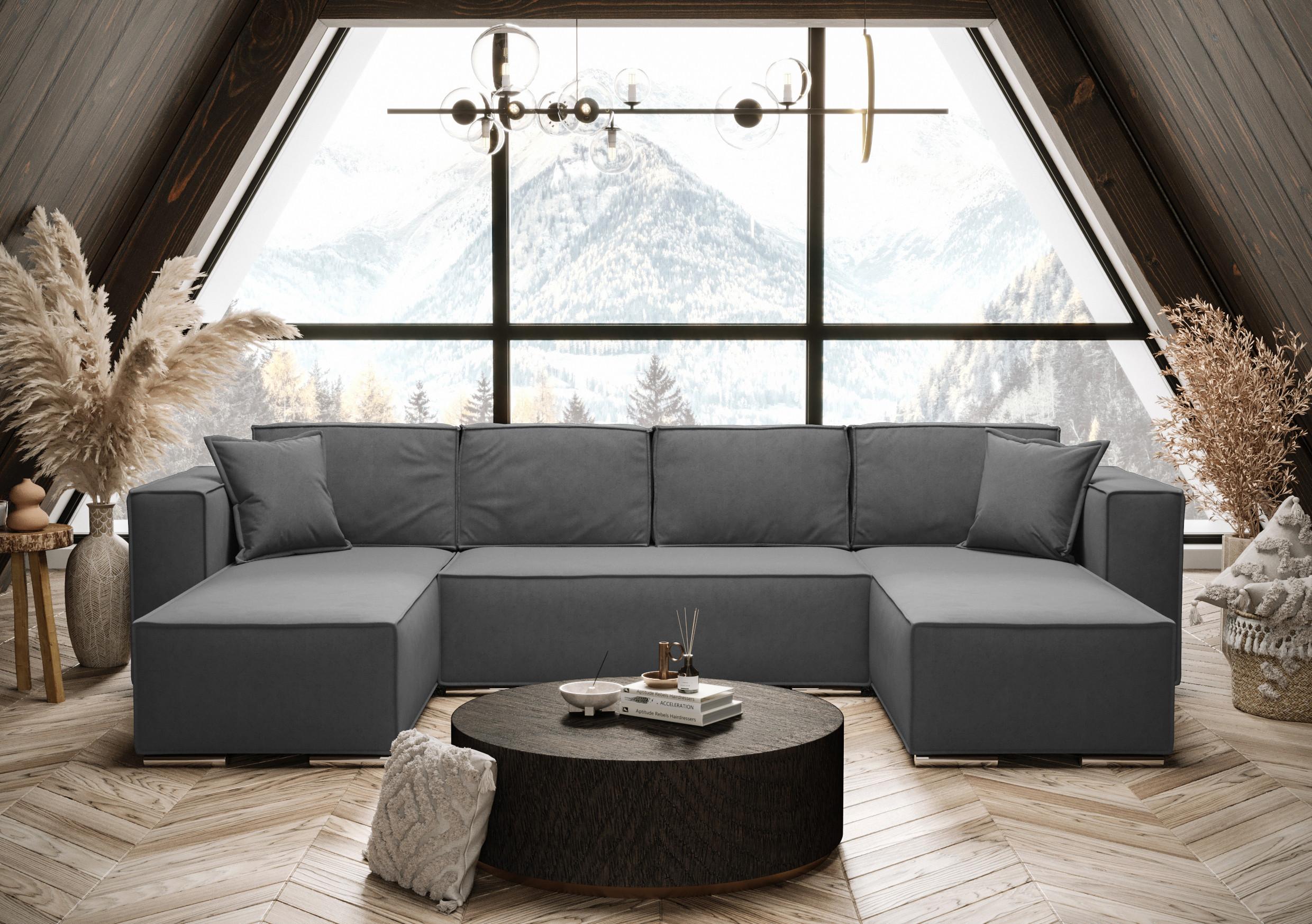 WOHNLANDSCHAFT Vinoria Grau 327/180/82 cm mit Schlaffunktion Textil AX Living Möbel > Sofas & Couches > Wohnlandschaften > Wohnlandschaften U-Form Grau