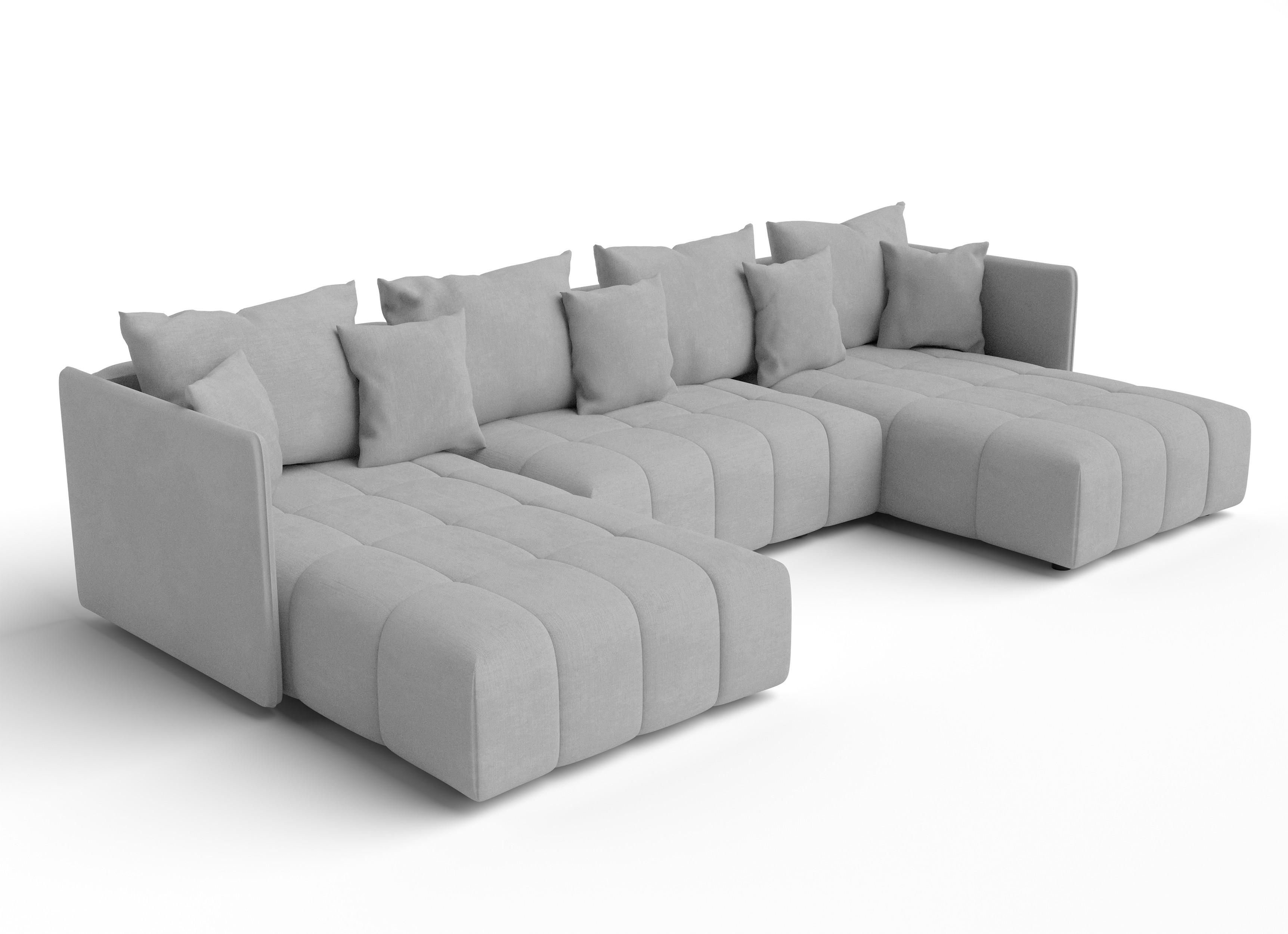 WOHNLANDSCHAFT Veliro U Hellgrau 353/180/83 cm mit Schlaffunktion und Bettkasten Textil AX Living Möbel > Sofas & Couches > Wohnlandschaften > Wohnlandschaften U-Form Grau