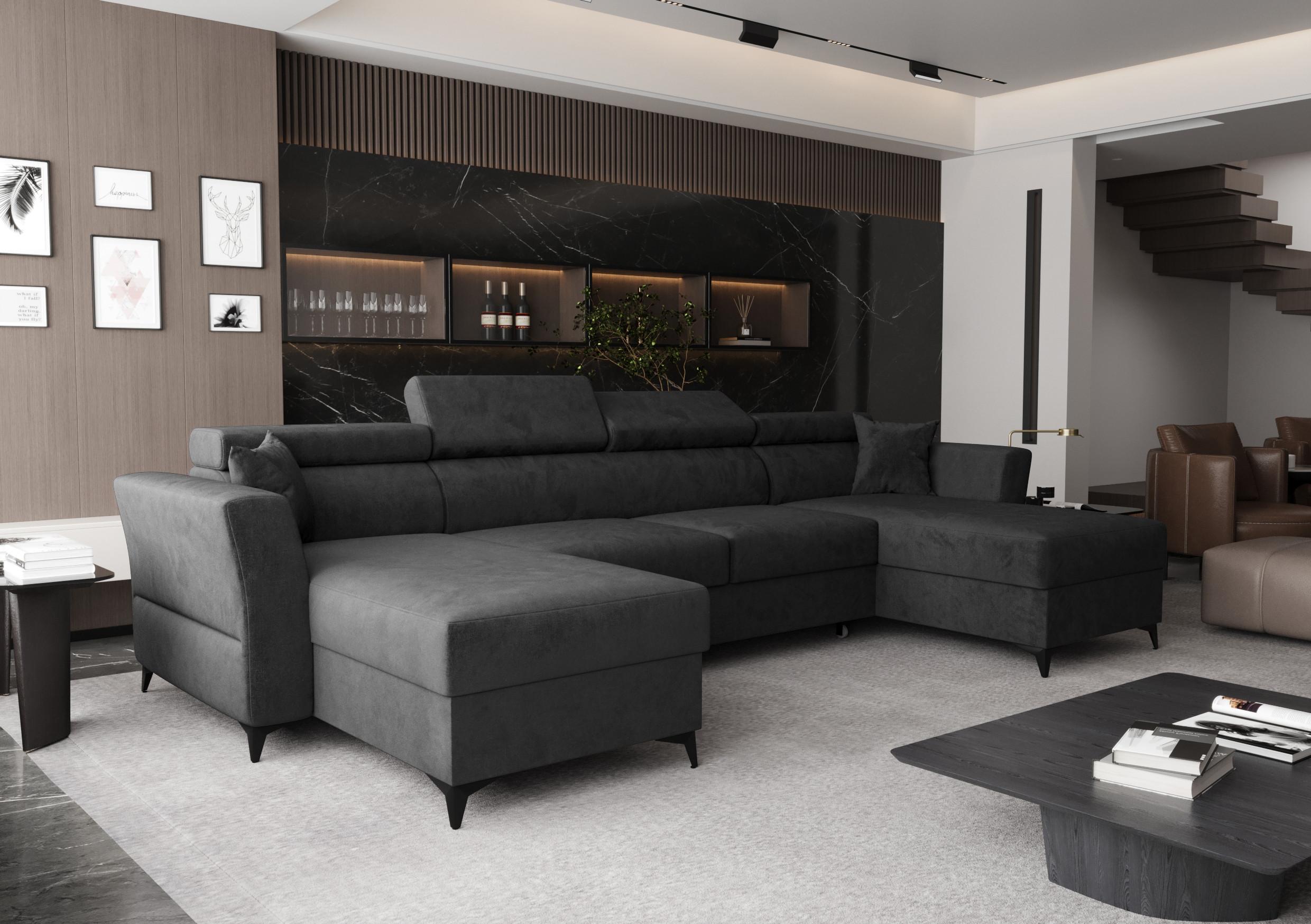 WOHNLANDSCHAFT Ribella Anthrazit 345/180/100 cm mit Schlaffunktion Textil AX Living Möbel > Sofas & Couches > Wohnlandschaften > Wohnlandschaften U-Form Grau