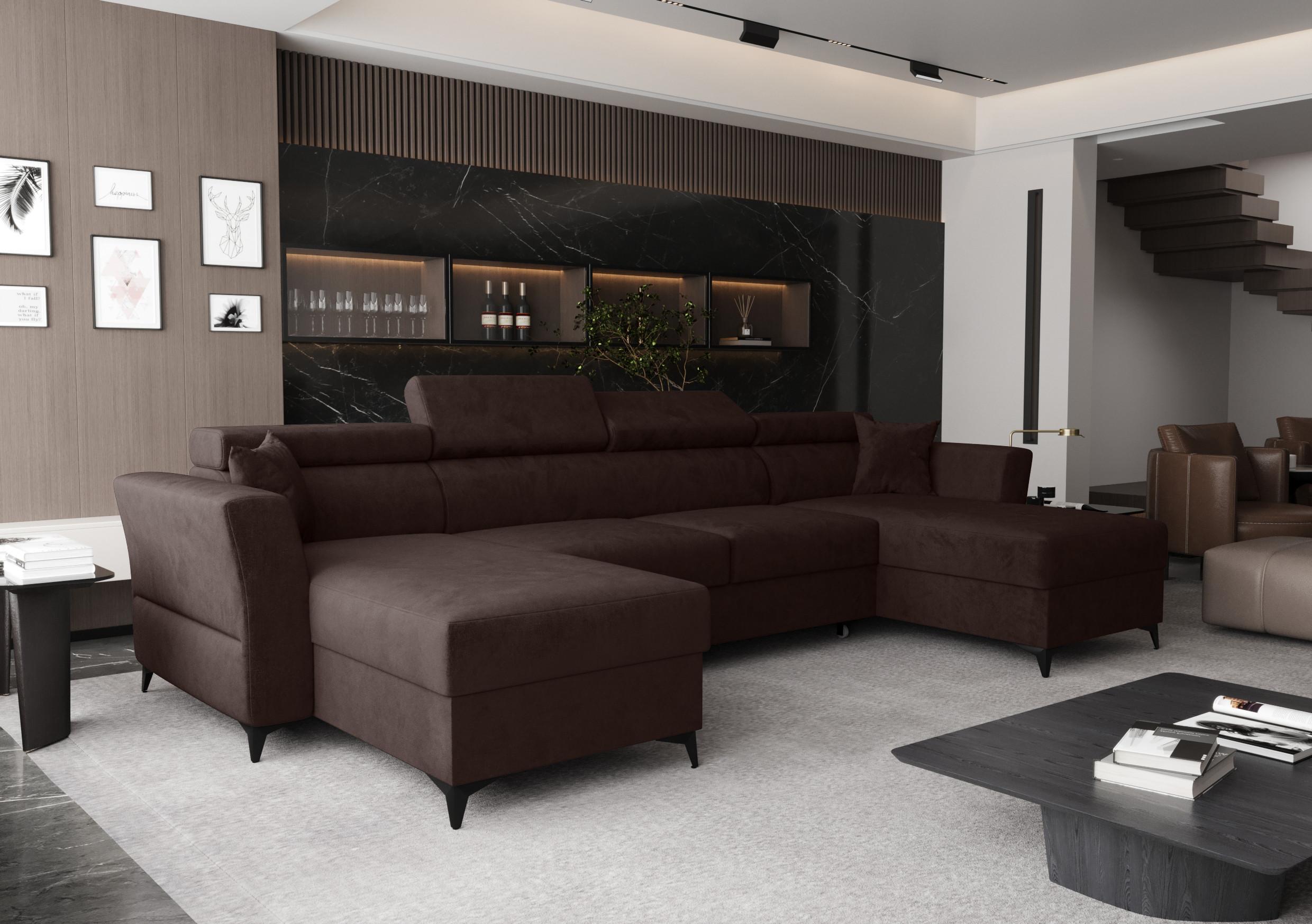 WOHNLANDSCHAFT Ribella Braun 345/180/100 cm mit Schlaffunktion Textil AX Living Möbel > Sofas & Couches > Wohnlandschaften > Wohnlandschaften U-Form Braun