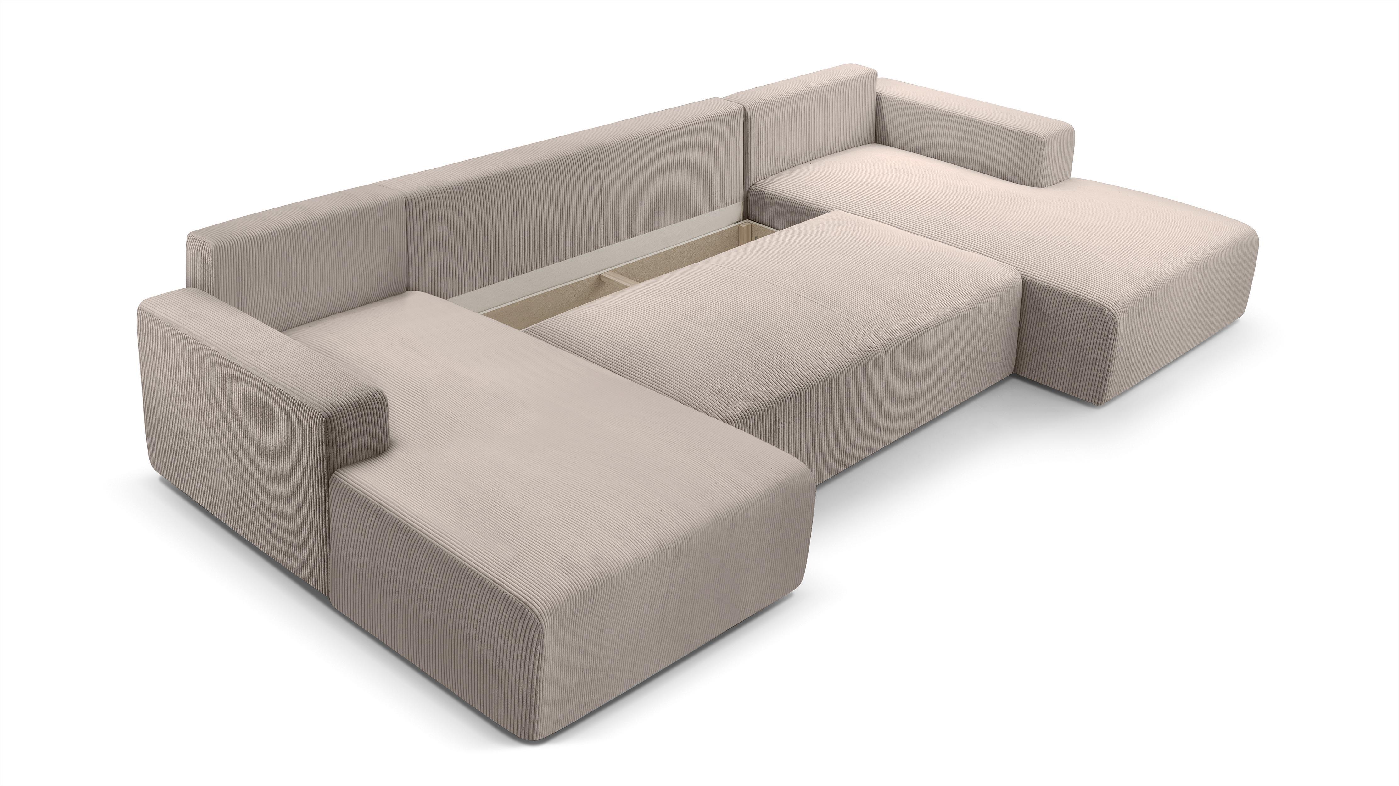 WOHNLANDSCHAFT Catea Beige 364/145/85 cm mit Schlaffunktion Textil AX Living Möbel > Sofas & Couches > Wohnlandschaften > Wohnlandschaften U-Form Beige