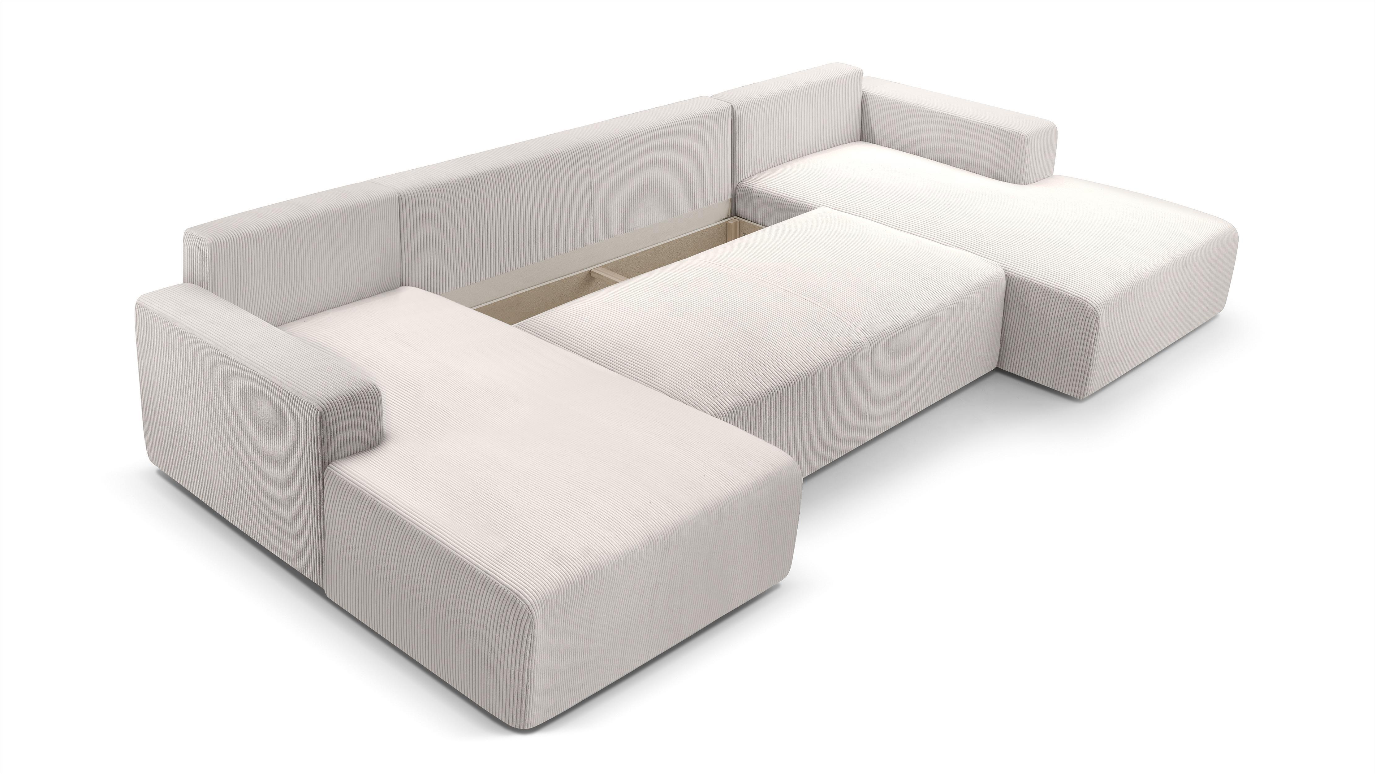 WOHNLANDSCHAFT Catea Weiß 364/145/85 cm mit Schlaffunktion Textil AX Living Möbel > Sofas & Couches > Wohnlandschaften > Wohnlandschaften U-Form Weiß