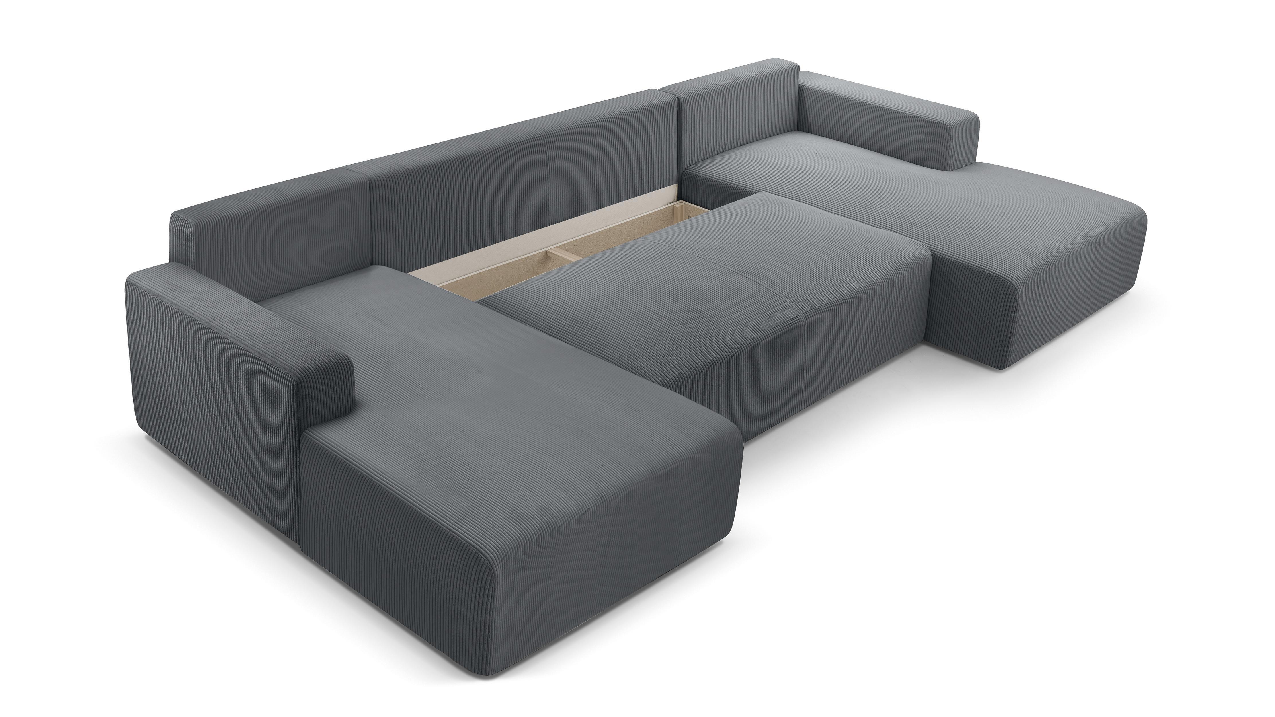 WOHNLANDSCHAFT Catea Grau 364/145/85 cm mit Schlaffunktion Textil AX Living Möbel > Sofas & Couches > Wohnlandschaften > Wohnlandschaften U-Form Grau