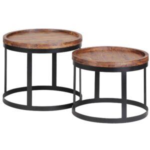 wohnli-moebel-suche-800001054071 Wohnli Möbelsuche - BEISTELLTISCH 2er Set Massivholz Metallgestell Rund Natur INDI