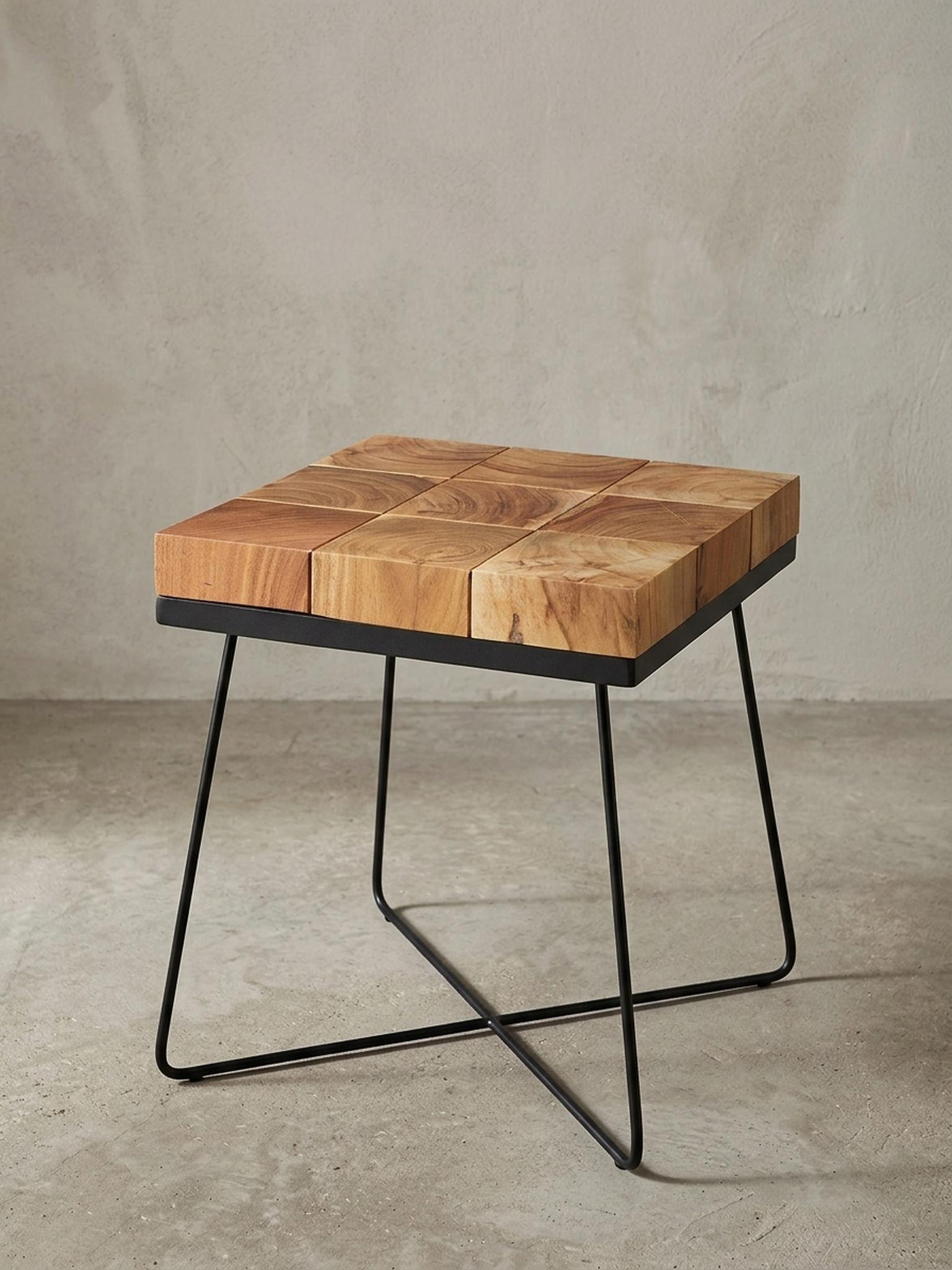 wohnli-moebel-suche-800001054100-1 BEISTELLTISCH – Quadratisch Akazie Massivholz Metallgestell Industrial Holz KADIMA DESIGN Möbel > Tische > Beistelltische Beige
