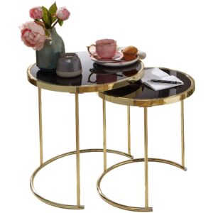 wohnli-moebel-suche-800001054107 Wohnli Möbelsuche - SATZTISCH Set – 2-teilig Metall Hochglanz schwarzes Glas 50/42 cm
