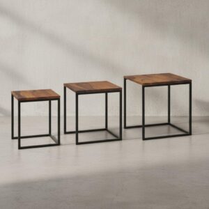 wohnli-moebel-suche-800001054141-1 BEISTELLTISCH Set – Massivholz Metall Braun Schwarz rund 3 Größen Holz KADIMA DESIGN Möbel > Tische > Beistelltische Braun
