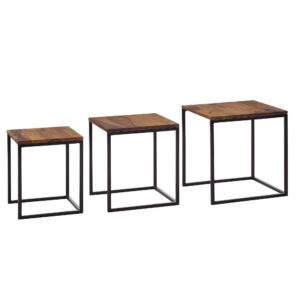 wohnli-moebel-suche-800001054141 Wohnli Möbelsuche - BEISTELLTISCH Set – Massivholz Metall Braun Schwarz rund 3 Größen