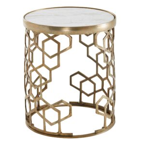 Wohnli Möbelsuche - BEISTELLTISCH – Rund Marmoroptik Goldfarben Metall 44 cm Durchmesser