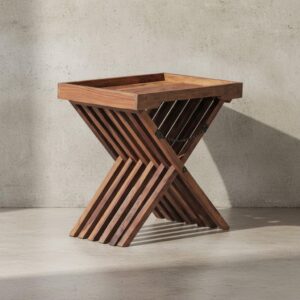 wohnli-moebel-suche-800001054165-1 BEISTELLTISCH – Klappbar Massivholz 60x57 cm mit Tablett Holz KADIMA DESIGN Möbel > Tische > Beistelltische Braun