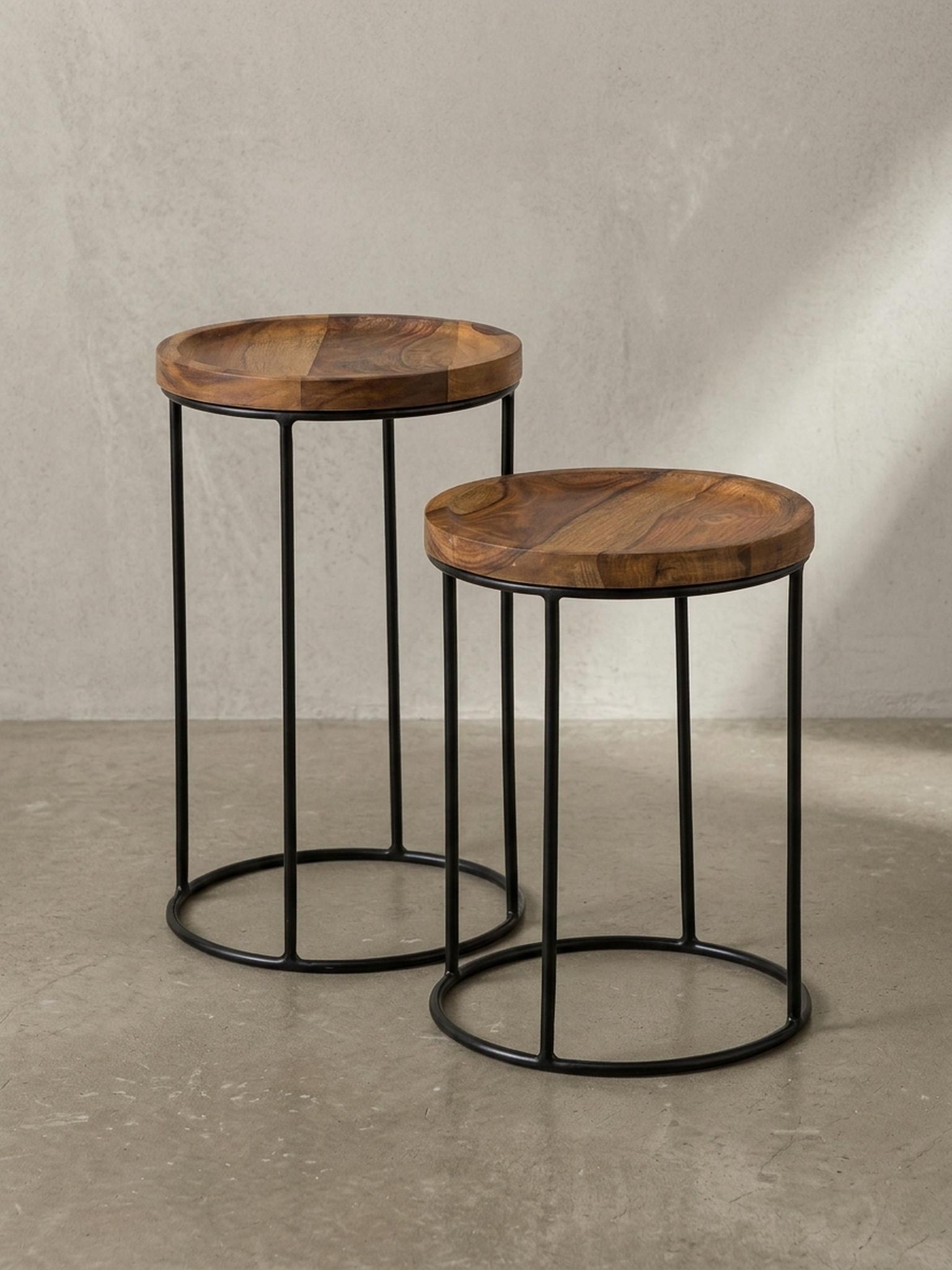 BEISTELLTISCH Set – Massivholz Metall Braun Schwarz 2-teilig Industrial Holz KADIMA DESIGN Möbel > Tische > Beistelltische Braun
