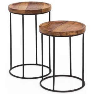 wohnli-moebel-suche-800001054190 Wohnli Möbelsuche - BEISTELLTISCH Set – Massivholz Metall Braun Schwarz 2-teilig Industrial