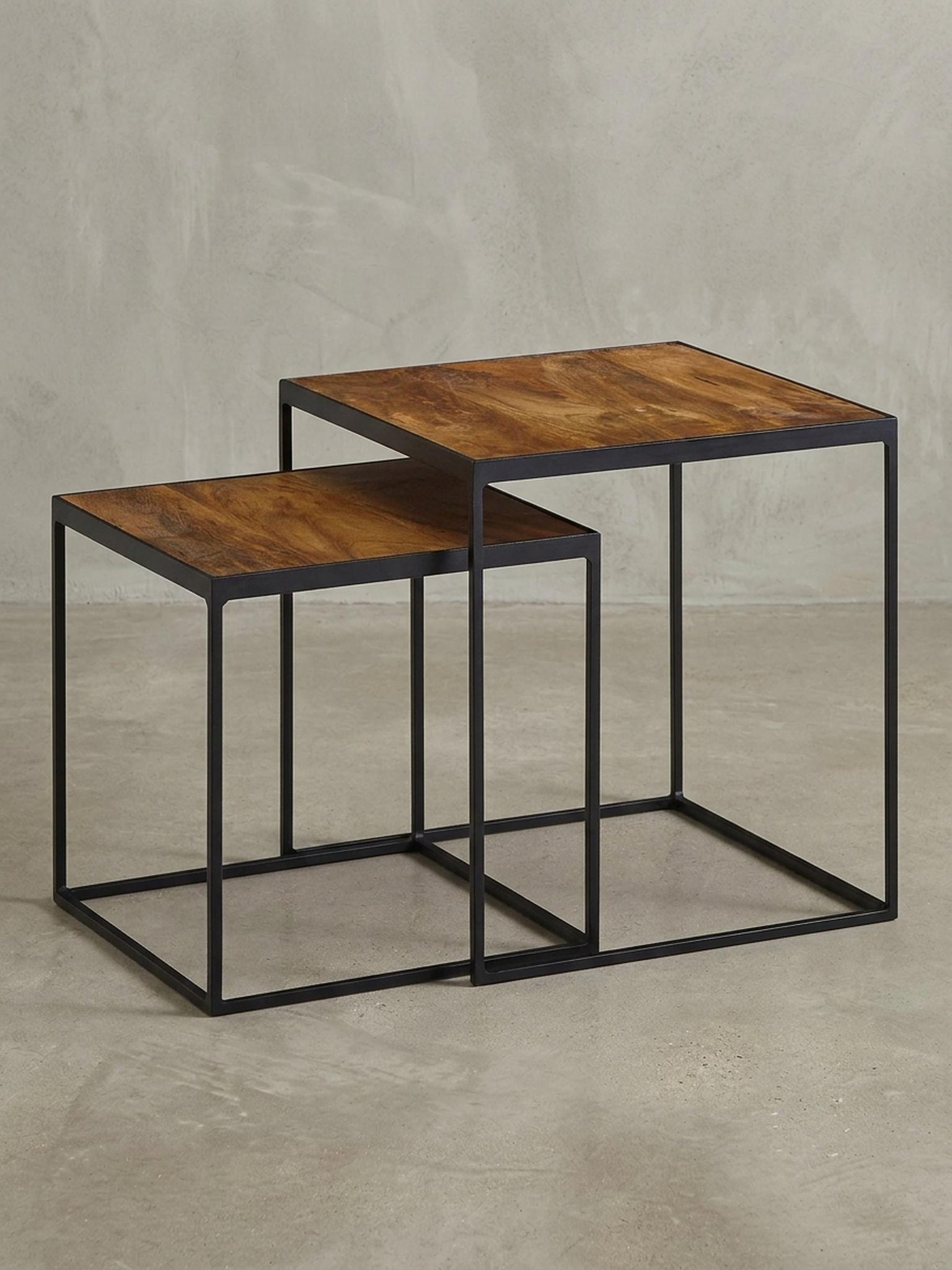wohnli-moebel-suche-800001054194-1 BEISTELLTISCH Set – 2-teilig Mango Massivholz Metall Braun Schwarz Industrial Holz KADIMA DESIGN Möbel > Tische > Beistelltische Braun