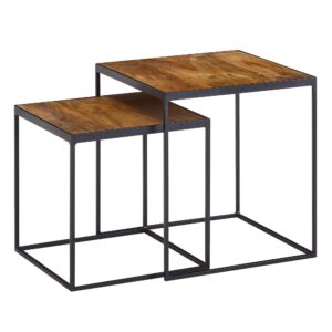 wohnli-moebel-suche-800001054194 Wohnli Möbelsuche - BEISTELLTISCH Set – 2-teilig Mango Massivholz Metall Braun Schwarz Industrial
