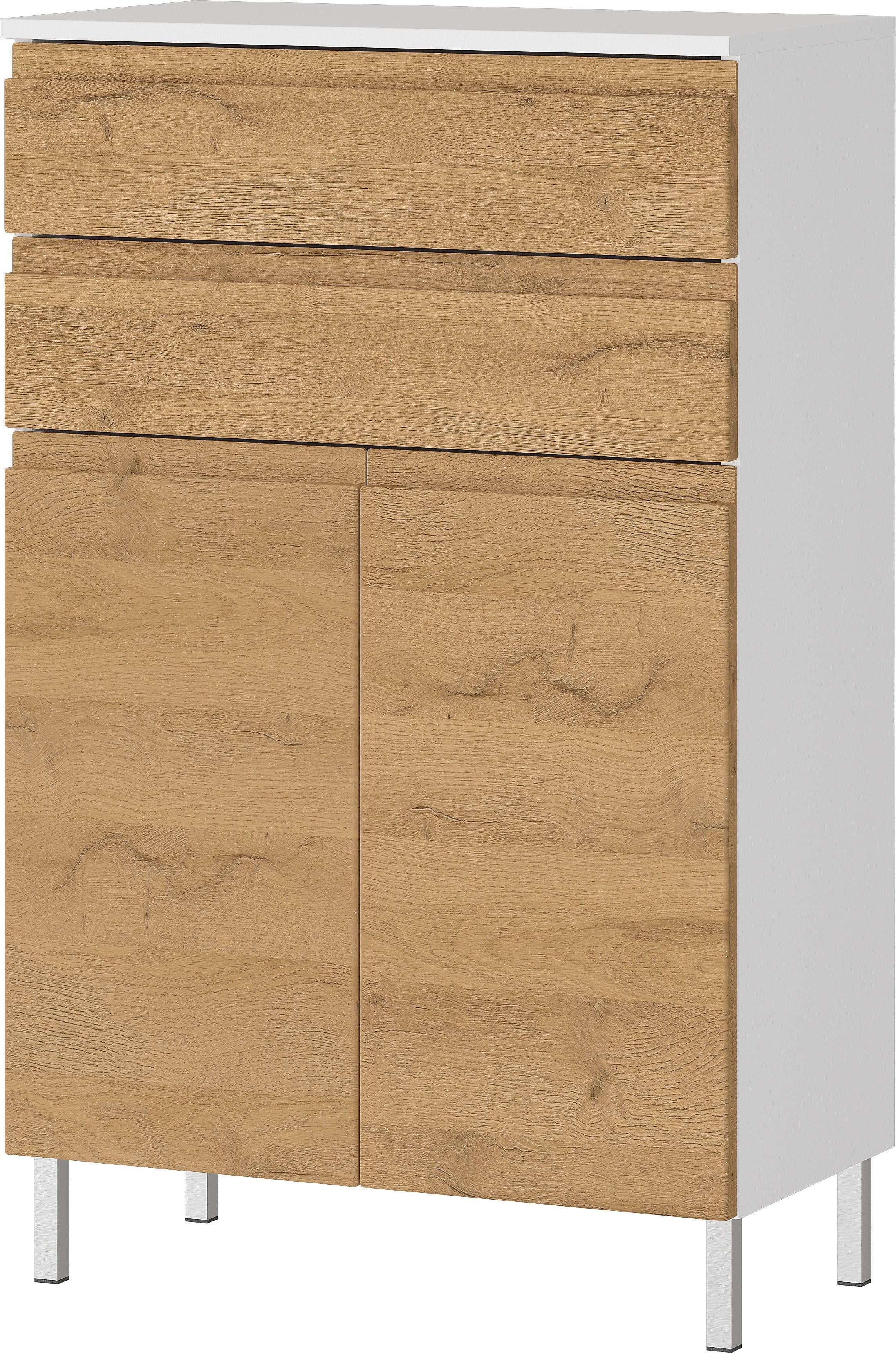 Wohnli Möbelsuche - BADSCHRANK Weiß und Eiche Grandson 60x97x34 cm mit Schubladen