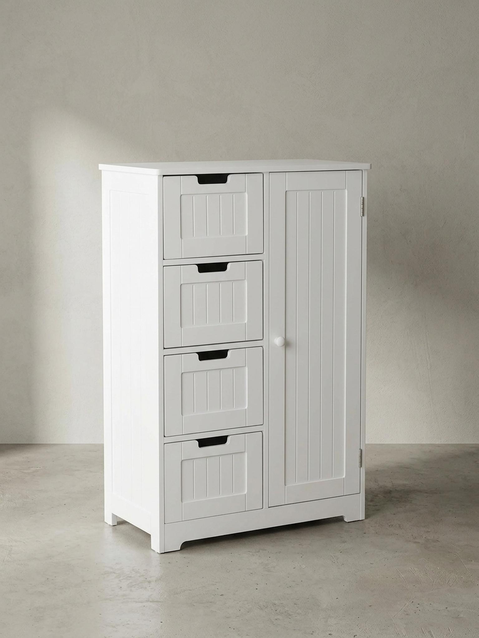 BADSCHRANK Weiß 30x83x30 cm im Landhausstil aus MDF mit 4 Schubladen Holz KADIMA DESIGN Möbel > Schränke > Badezimmerschränke Weiß