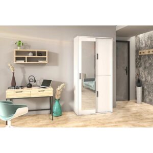SCHWEBETÜRENSCHRANK Lano 100/205/40 cm 2-türig weiß Holzwerkstoff Beautysofa Möbel > Schränke > Kleiderschränke > Schwebetürenschränke Weiß