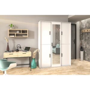 SCHWEBETÜRENSCHRANK Lano 150/205/40 cm 2-türig weiß Holzwerkstoff Beautysofa Möbel > Schränke > Kleiderschränke > Schwebetürenschränke Weiß