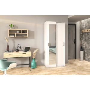 wohnli-moebel-suche-800001055175-1 SCHWEBETÜRENSCHRANK Lano 90/205/40 cm 2-türig weiß Holzwerkstoff Beautysofa Möbel > Schränke > Kleiderschränke > Schwebetürenschränke Weiß