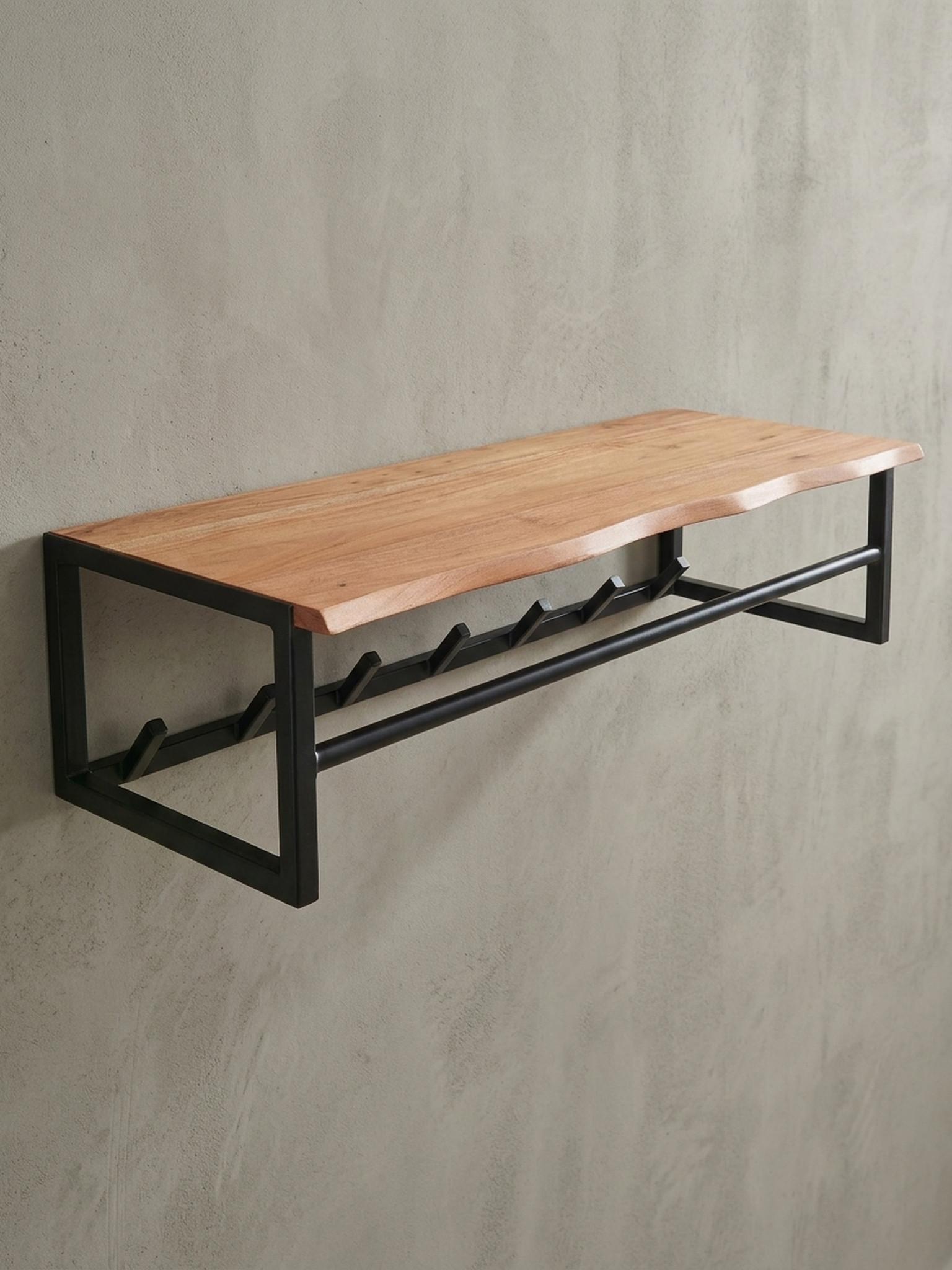 WANDGARDEROBE Akazie Massivholz Metall Modern mit Baumkante Holz KADIMA DESIGN Garderoben > Garderobenhaken Beige