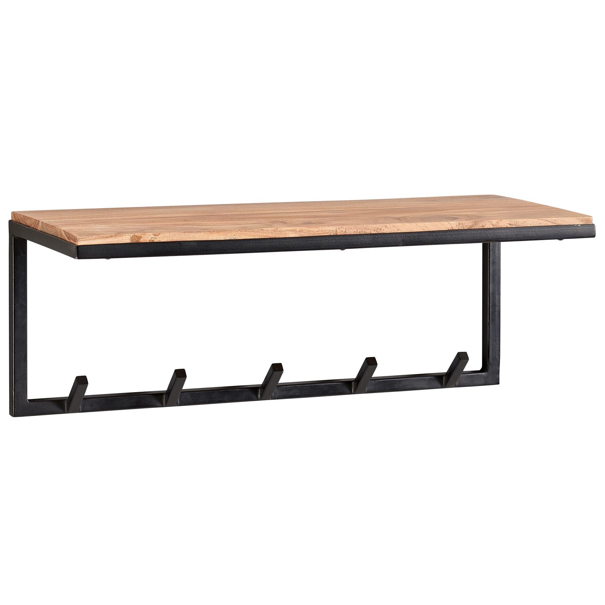 wohnli-moebel-suche-800001058069 Wohnli Möbelsuche - WANDGARDEROBE Akazie Massivholz Metall Modern 70x27x30 cm mit Hakenleiste und Ablage