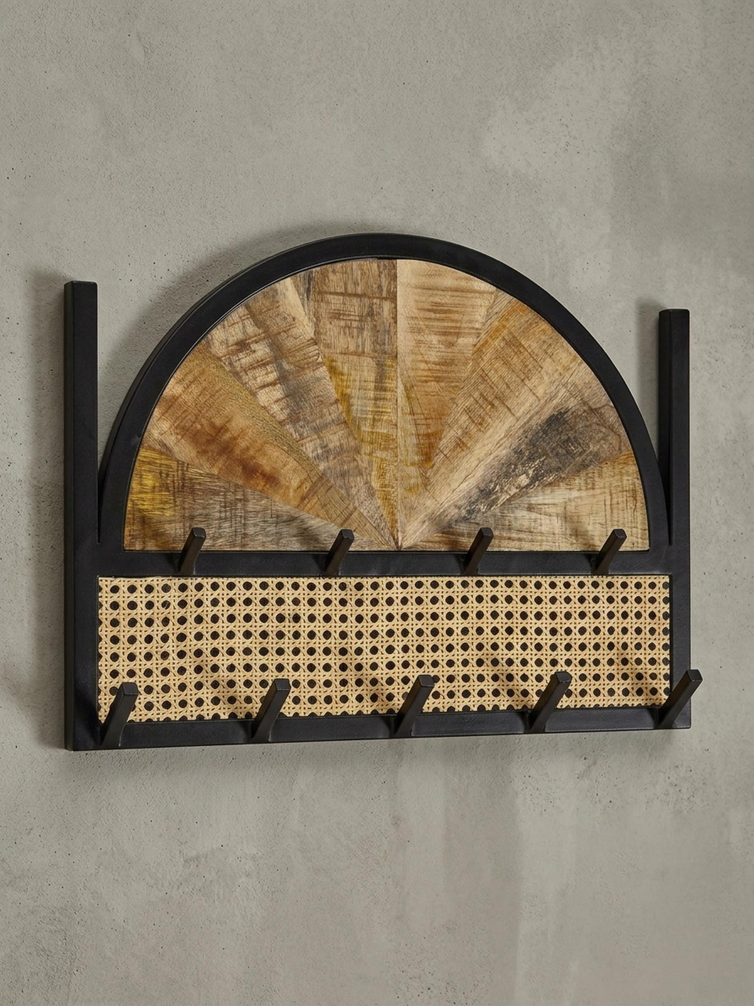 wohnli-moebel-suche-800001058085-1 WANDGARDEROBE Mango Massivholz Rattan Metall Modern Holz KADIMA DESIGN Garderoben > Garderobenhaken Braun