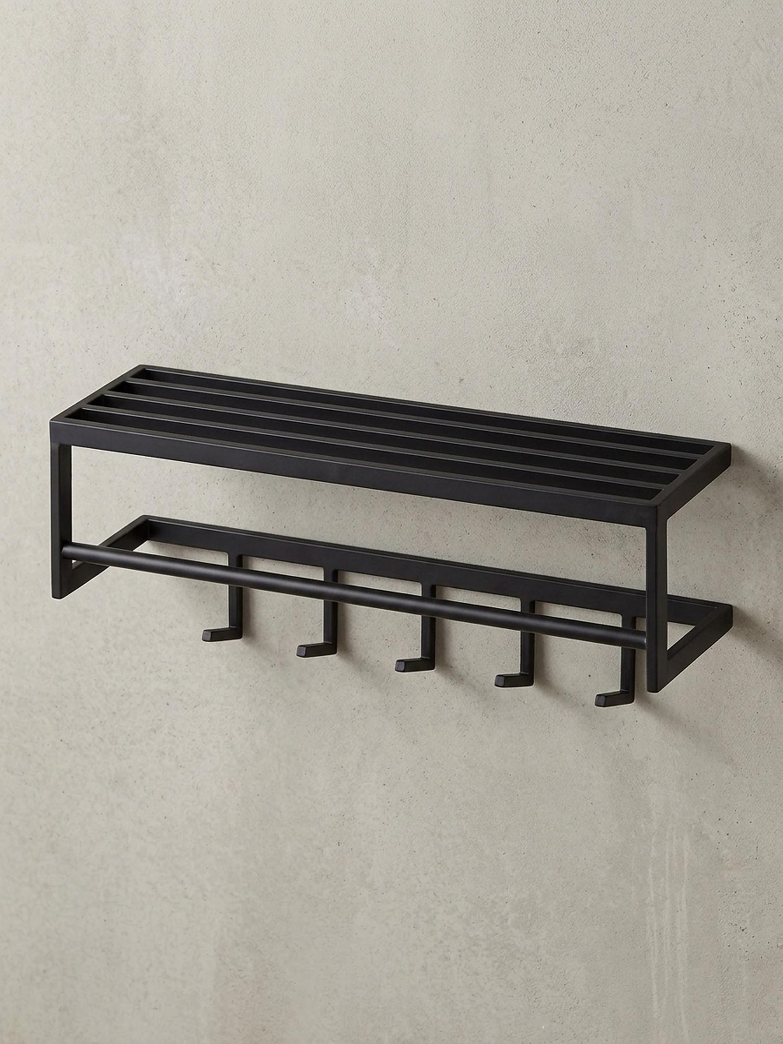 WANDGARDEROBE Metall Schwarz Modern mit 5 Haken und Kleiderstange Metall KADIMA DESIGN Garderoben > Garderobenhaken Schwarz