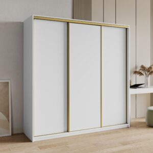 SCHWEBETÜRENSCHRANK NISSE 200/205/60 cm 3-türig Weiß Holzwerkstoff MASSENO Möbel > Schränke > Kleiderschränke > Schwebetürenschränke Weiß