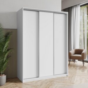 wohnli-moebel-suche-800001058231-1 SCHWEBETÜRENSCHRANK NISSE 150/205/60 cm 3-türig Weiß Holzwerkstoff MASSENO Möbel > Schränke > Kleiderschränke > Schwebetürenschränke Weiß