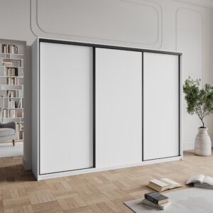 SCHWEBETÜRENSCHRANK NISSE 270/205/60 cm 3-türig Weiß Holzwerkstoff MASSENO Möbel > Schränke > Kleiderschränke > Schwebetürenschränke Weiß