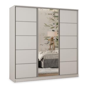 wohnli-moebel-suche-800001058391 Wohnli Möbelsuche - SCHWEBETÜRENSCHRANK PINA 200/205/58 cm 3-türig mit Spiegel und 4 Schubladen Weiß