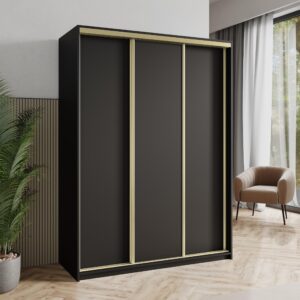 wohnli-moebel-suche-800001058456-1 SCHWEBETÜRENSCHRANK NISSE 150/205/60 cm 3-türig Schwarz Holzwerkstoff MASSENO Möbel > Schränke > Kleiderschränke > Schwebetürenschränke Schwarz