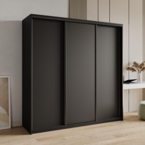 wohnli-moebel-suche-800001058464-1 SCHWEBETÜRENSCHRANK NISSE 200/205/60 cm 3-türig Schwarz Holzwerkstoff MASSENO Möbel > Schränke > Kleiderschränke > Schwebetürenschränke Schwarz