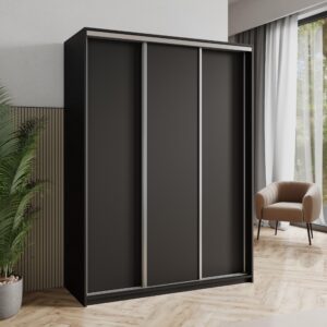 wohnli-moebel-suche-800001058722-1 SCHWEBETÜRENSCHRANK NISSE 150/205/60 cm 3-türig Schwarz Holzwerkstoff MASSENO Möbel > Schränke > Kleiderschränke > Schwebetürenschränke Schwarz