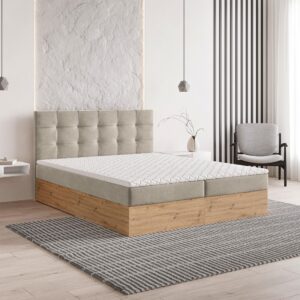wohnli-moebel-suche-800001058751-1 BOXBETT MOLVEN 140x200 cm mit Matratze und Topper - Beige Holz MASSENO Möbel > Betten > Boxspringbetten Beige