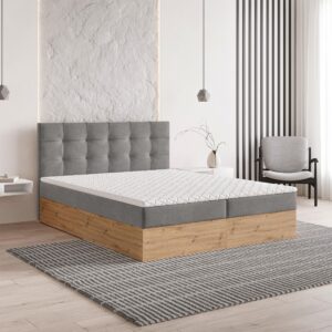 wohnli-moebel-suche-800001058785-1 BOXBETT MOLVEN 160x200 cm mit Matratze und Topper - Grau Holz MASSENO Möbel > Betten > Boxspringbetten Grau