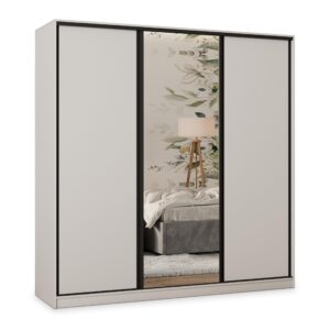 Wohnli Möbelsuche - SCHWEBETÜRENSCHRANK TARI 200/205/58 cm 3-türig mit Spiegel und 4 Schubladen Weiß