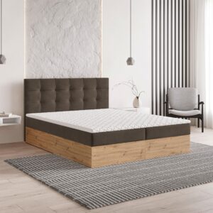 wohnli-moebel-suche-800001058802-1 BOXBETT MOLVEN 180x200 cm mit Matratze und Topper - Braun Holz MASSENO Möbel > Betten > Boxspringbetten Braun