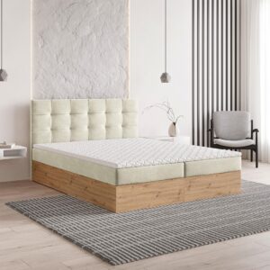 wohnli-moebel-suche-800001058804-1 BOXBETT MOLVEN 160x200 cm mit Matratze und Topper - Creme Holz MASSENO Möbel > Betten > Boxspringbetten Weiß