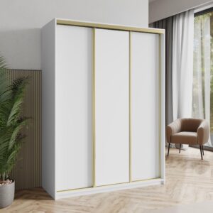 wohnli-moebel-suche-800001058881-1 SCHWEBETÜRENSCHRANK NISSE 150/205/60 cm 3-türig Weiß Holzwerkstoff MASSENO Möbel > Schränke > Kleiderschränke > Schwebetürenschränke Weiß
