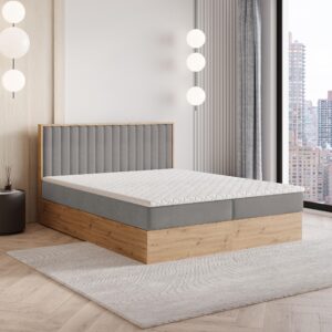 wohnli-moebel-suche-800001059014-1 BOXBETT VARELI 160x200 cm mit Matratze und Topper - Grau Holz MASSENO Möbel > Betten > Boxspringbetten Grau