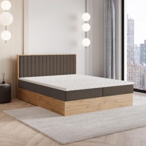 wohnli-moebel-suche-800001059031-1 BOXBETT VARELI 160x200 cm mit Matratze und Topper - Braun Holz MASSENO Möbel > Betten > Boxspringbetten Braun